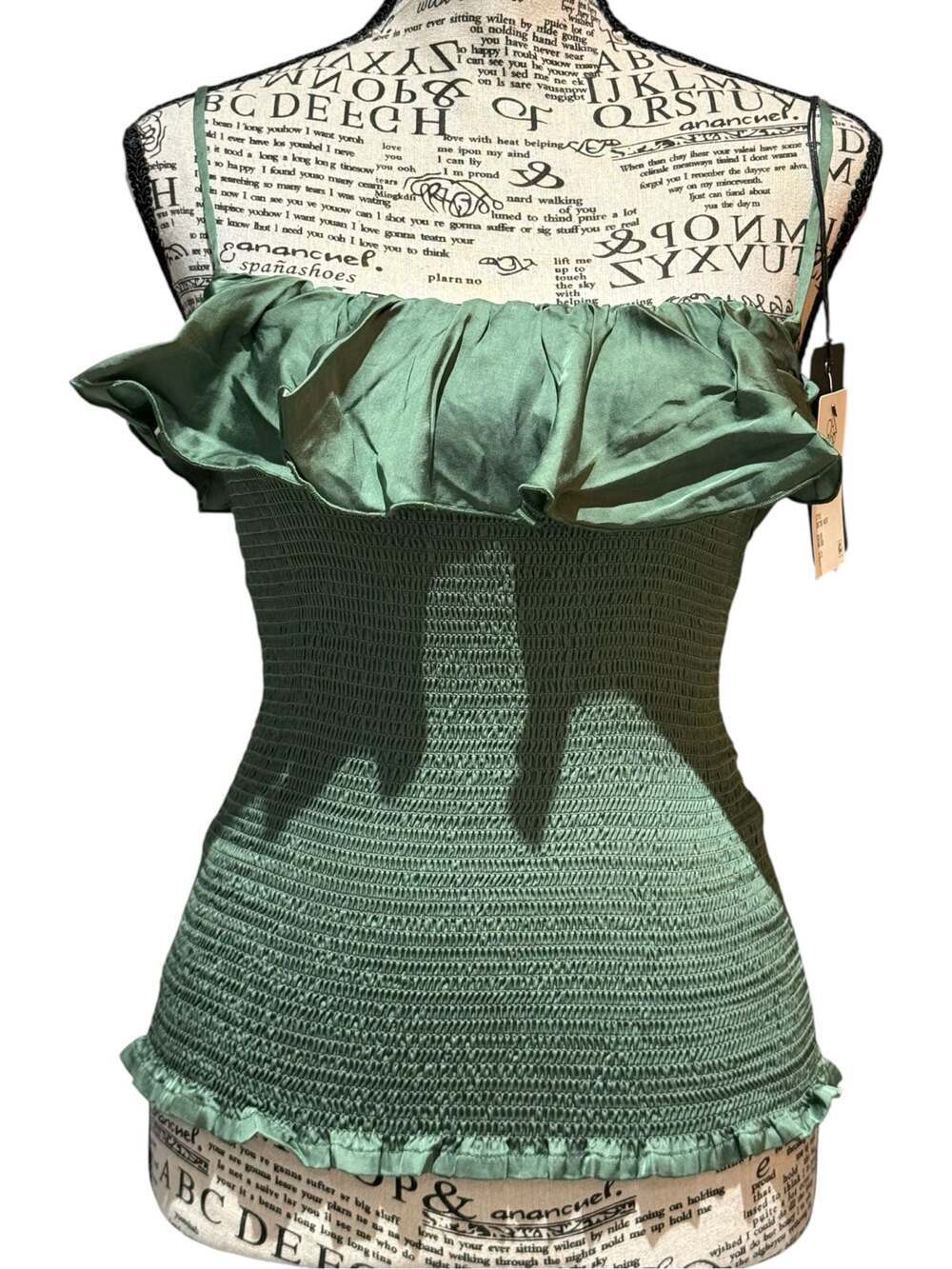Chaser Off Shoulder Smocked Ruffle Top Sage Green Size Small NWT